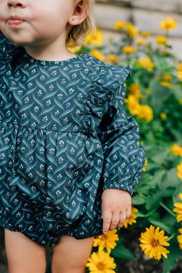 Navy Berry Long Sleeve Ruffle Bubble Romper | Mebie