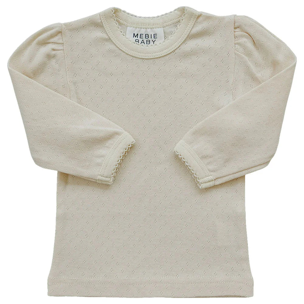Cream Pointelle Long Sleeve Tee | Mebie