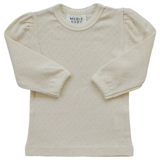 Cream Pointelle Long Sleeve Tee | Mebie