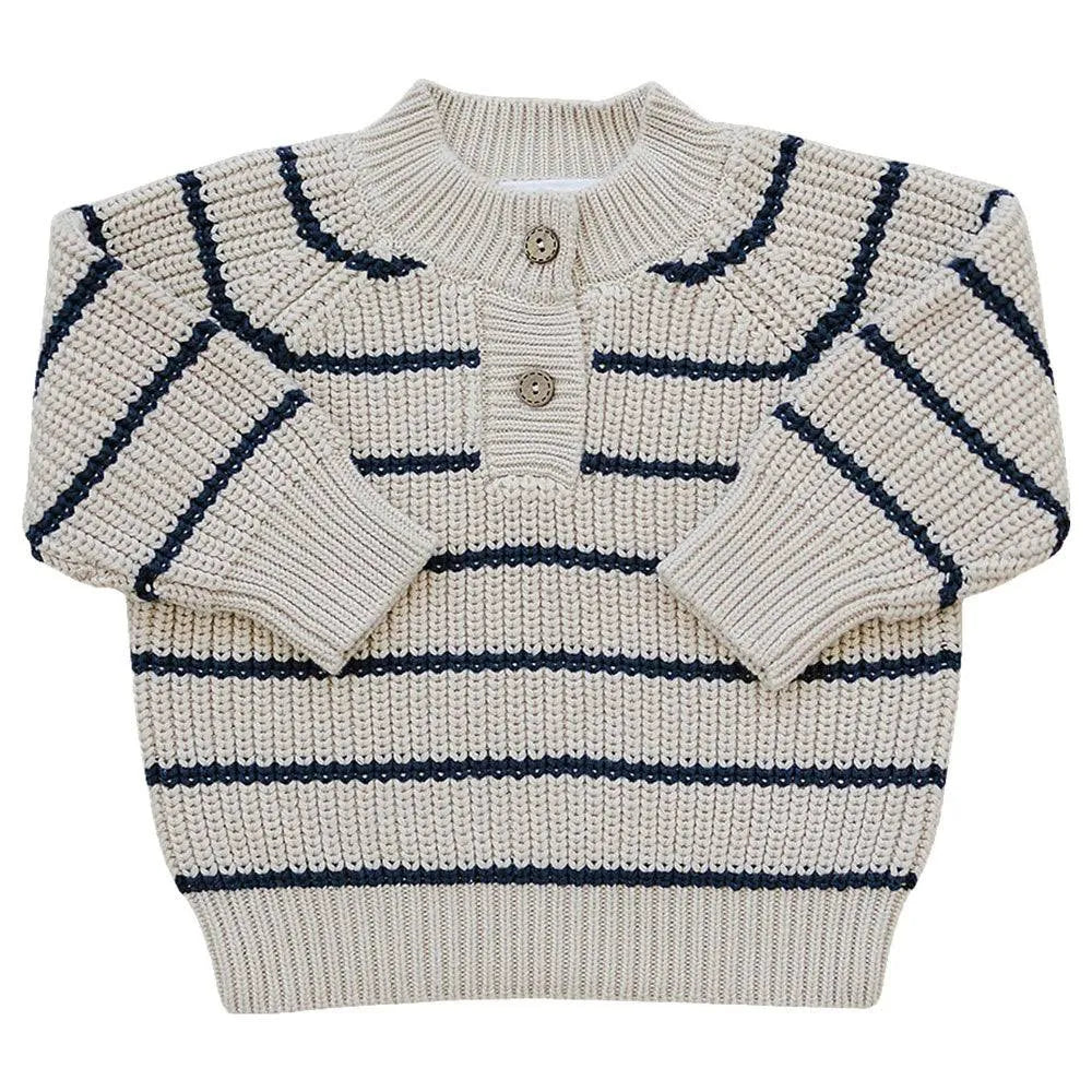 Stripe Button Knit Sweater | Mebie