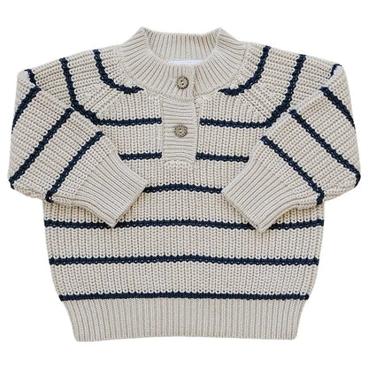 Stripe Button Knit Sweater | Mebie