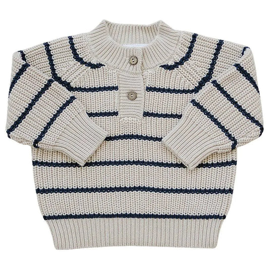Stripe Button Knit Sweater | Mebie