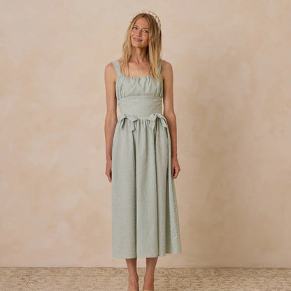 Robe Betsy rayures sauge | Noralee